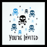 Cartoon Skulls Collage - Blue invitations