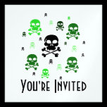 Cartoon Skulls Collage - Green invitations