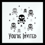 Cartoon Skulls Collage - Greyscale invitations