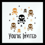 Cartoon Skulls Collage - Orange invitations