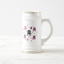 Cartoon Skulls Collage - Pink Coffee Mugs