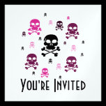 Cartoon Skulls Collage - Pink invitations
