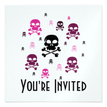 Cartoon Skulls Collage - Pink Invite