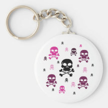 Cartoon Skulls Collage - Pink Keychain