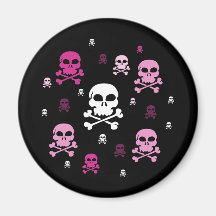 Cartoon Skulls Collage - Pink Magnets