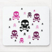 Cartoon Skulls Collage - Pink Mousepad