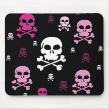 Cartoon Skulls Collage - Pink Mousepads