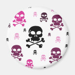 Cartoon Skulls Collage - Pink Refrigerator Magnet