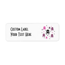 Cartoon Skulls Collage - Pink Return Address Label