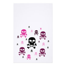 Cartoon Skulls Collage - Pink Stationery