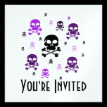 Cartoon Skulls Collage - Purple invitations