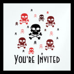 Cartoon Skulls Collage - Red invitations