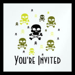 Cartoon Skulls Collage - Yellow invitations