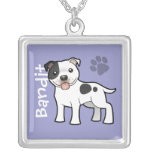 Cartoon Staffordshire Bull Terrier (add pets name) Necklaces