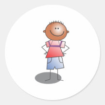 Cartoon Stick Boy Round Stickers