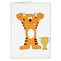 Cartoon Tiger Champion With Trophy cards