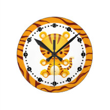 Cartoon Tiger with Tiger Print Wall Clocks