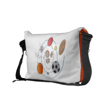 Cartoon toddler boy dreaming of sport's balls messenger bags