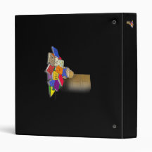 Cartoon toddler boy surrounded by books binder