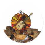 Cartoon turkey on hay with guitar and beagles sticker