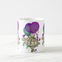 Cartoon turtle and snail with balloons. coffee mugs