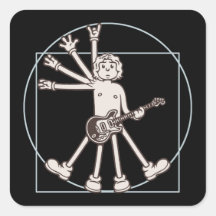 Cartoon Vitruvian Rocker Square Stickers