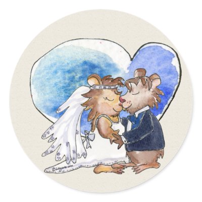 Cartoon Wedding Dance Couple Round Stickers by zooogle