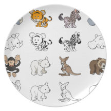 Cartoon Wild Animal Illustrations Dinner Plates