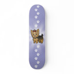 Cartoon Yorkshire Terrier (short hair with bow) skateboards