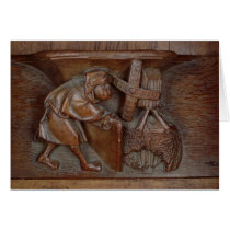 Carving of a miller, from a choir stall cards