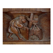 Carving of a miller, from a choir stall postcards