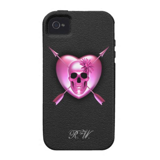 Cas de l'iPhone rose 4 de coeur et de crâne Coque iPhone 4/4S