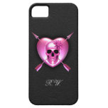 Cas de l'iPhone rose 5 de coeur et de crâne Coque iPhone 5 Case-Mate