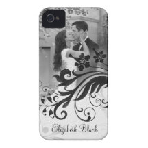 Cas floral de l'iPhone 4 de modèle photo blanc noi Coques iPhone 4