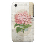 Cas français d'éphémères d'hortensia rose vintage coque Case-Mate iPhone 3