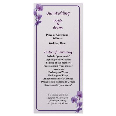 Cascade of Purple Orchids Wedding Program Personalized Rack Card by SusanSavad