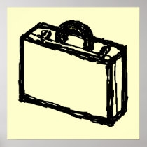Case Sketch. Black and Cream. Suitcase, Briefcase Print