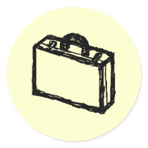Case Sketch. Black and Cream. Suitcase, Briefcase Round Sticker