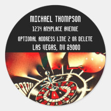 Casino Las Vegas Style Return Address Round Stickers