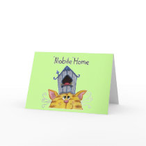 Cat and Bird House mobile home Greeting Card