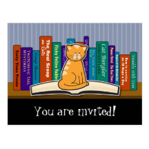 Cat and Books Invitation Postcard