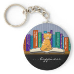Cat and Books Keychain