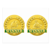 Cat and dog pet winners medals post cards