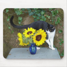 cat and flowers mouse pad