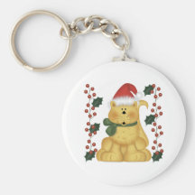 Cat And Holly Christmas Keychain