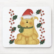 Cat And Holly Christmas Mousepad