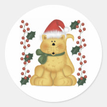 Cat And Holly Christmas Stickers