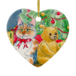 Cat and Teddy Bear Christmas ornament