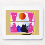 Cat Art, Black cat in Window---Adorable! Mouse Pad