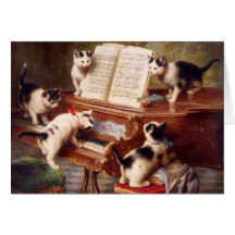 Cat Art: Vintage Art Print: The Kitten's Recital Greeting Card